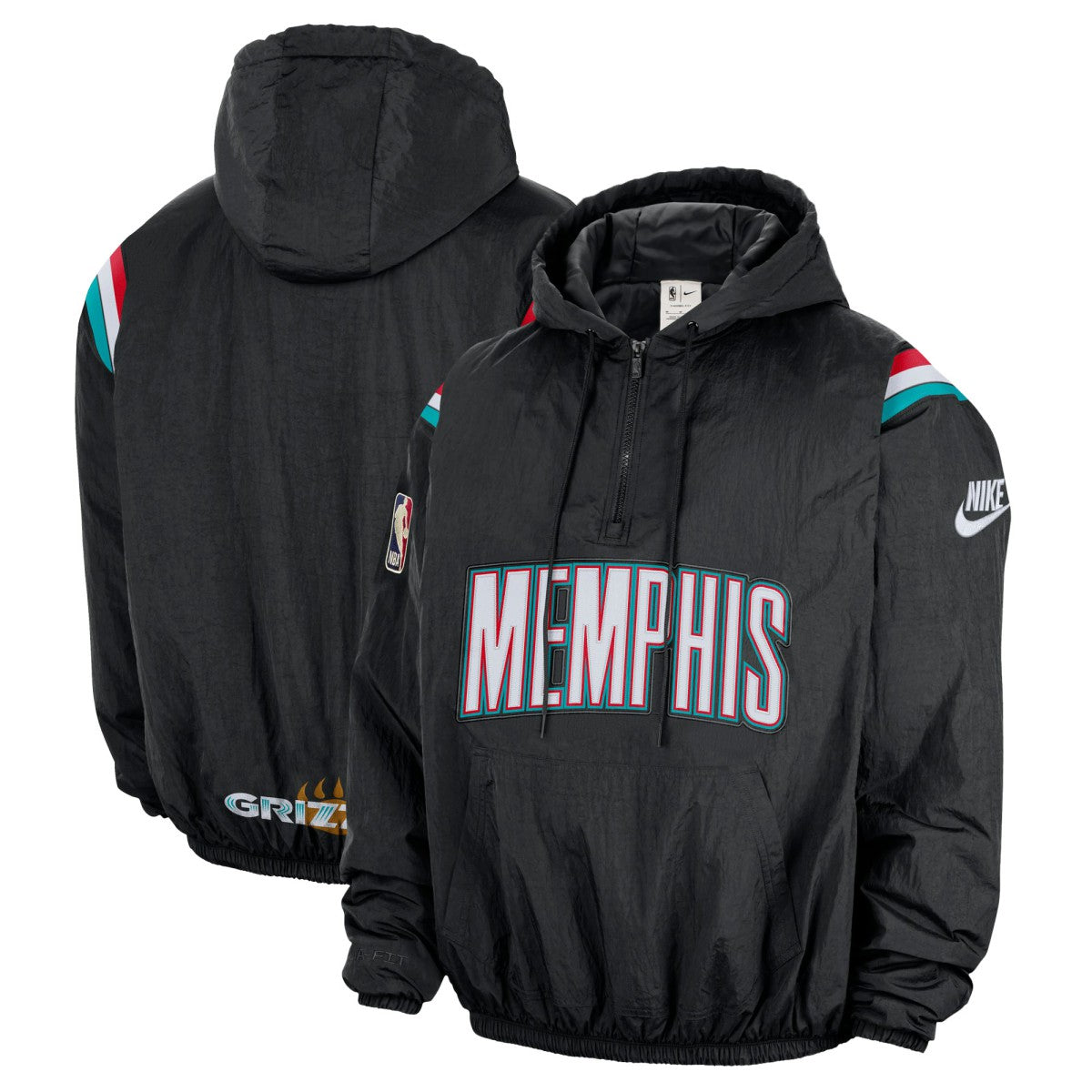 Memphis Grizzlies Hardwood Classics Therma-FIT Half-Zip Hooded Windbreaker Black