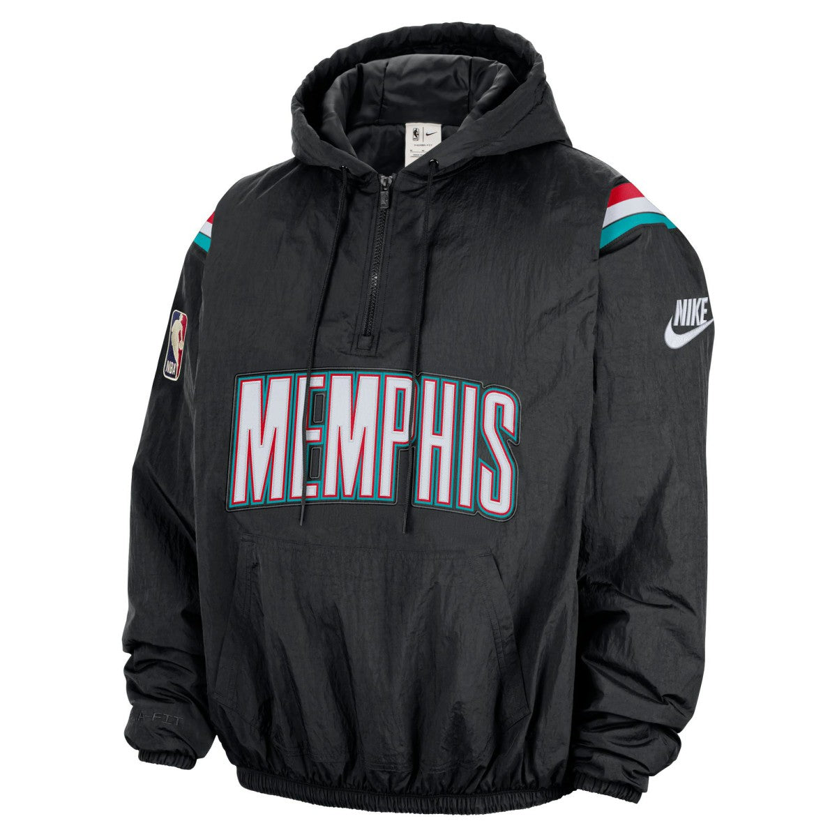 Memphis Grizzlies Hardwood Classics Therma-FIT Half-Zip Hooded Windbreaker Black