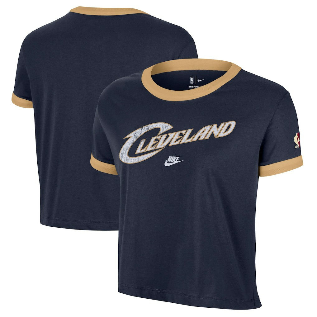 Cleveland Cavaliers Women's Classic Edition Hardwood Classics Essential Vintage Ringer T-Shirt Navy
