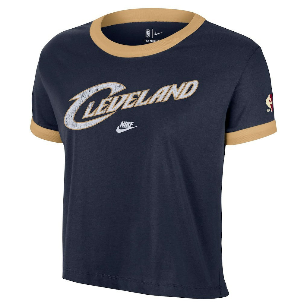 Cleveland Cavaliers Women's Classic Edition Hardwood Classics Essential Vintage Ringer T-Shirt Navy