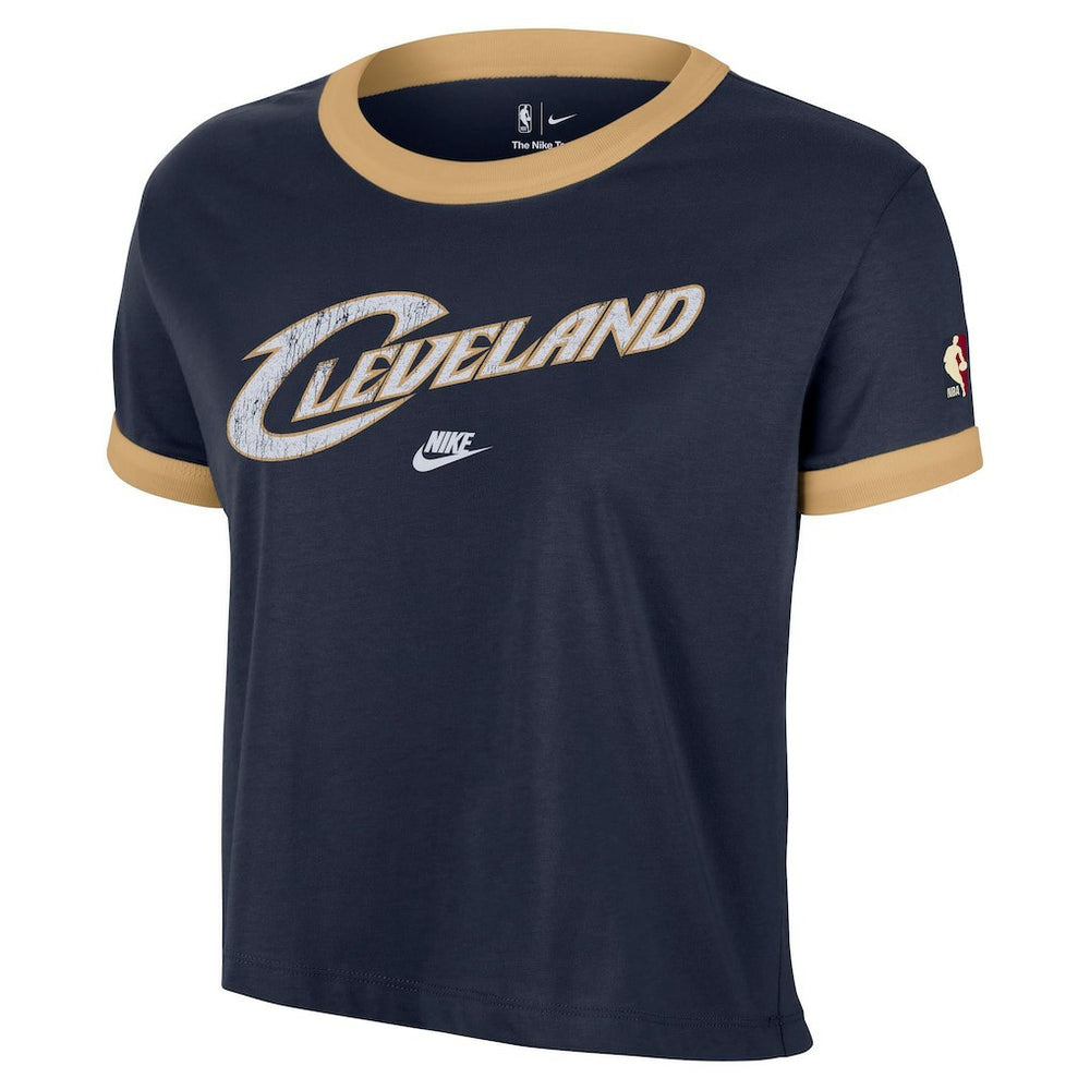 Cleveland Cavaliers Women's Classic Edition Hardwood Classics Essential Vintage Ringer T-Shirt Navy