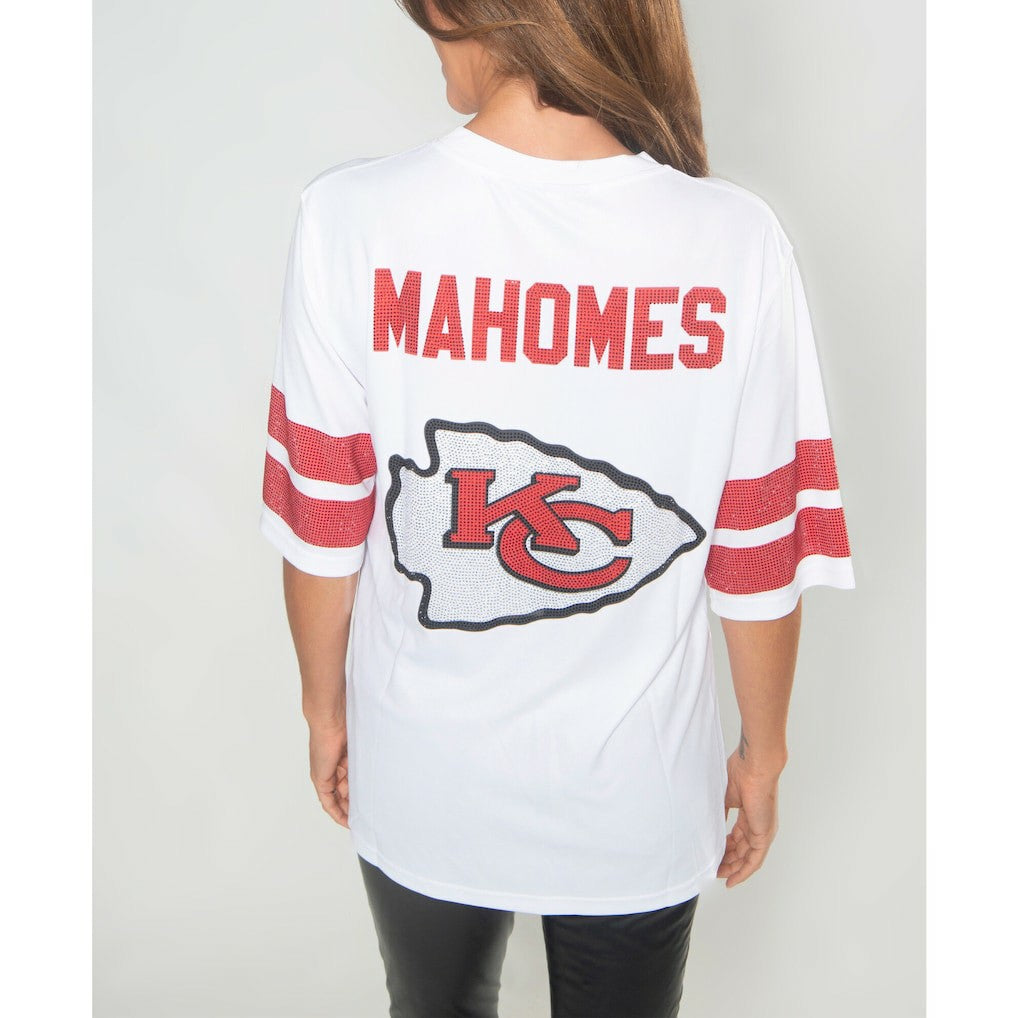 Kansas City Chiefs Cuce Women's Crystal V-Neck Tunic White