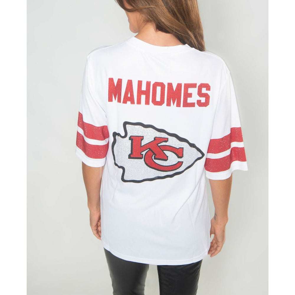 Kansas City Chiefs Cuce Women's Crystal V-Neck Tunic White