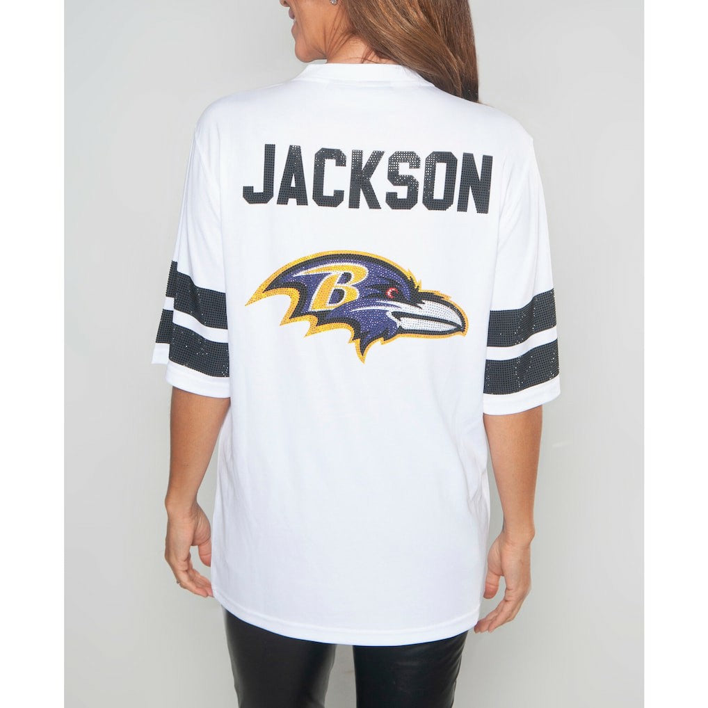 Lamar Jackson Baltimore Ravens Cuce Women's Crystal V-Neck Tunic White