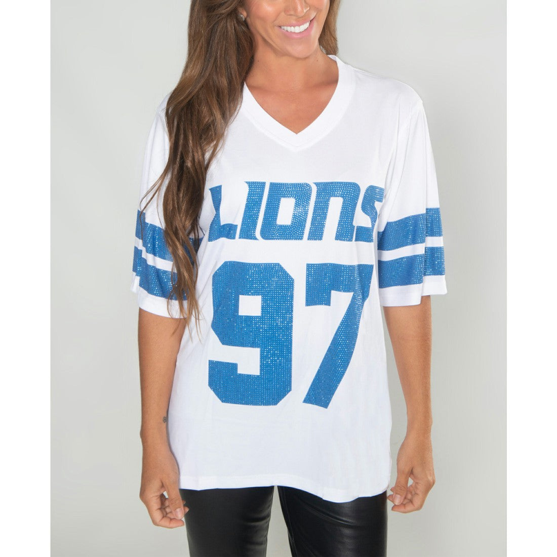 Aidan Hutchinson Detroit Lions Cuce Women's Crystal V-Neck Tunic White