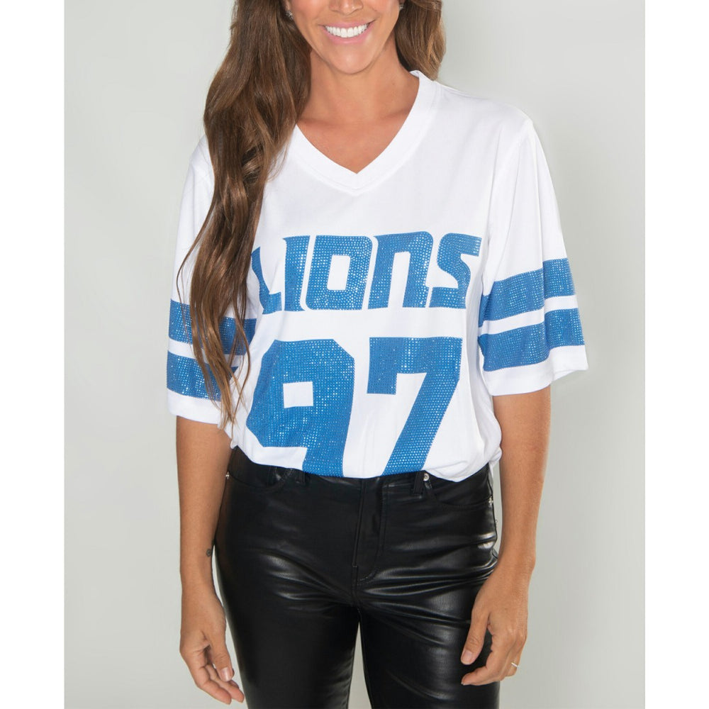 Aidan Hutchinson Detroit Lions Cuce Women's Crystal V-Neck Tunic White