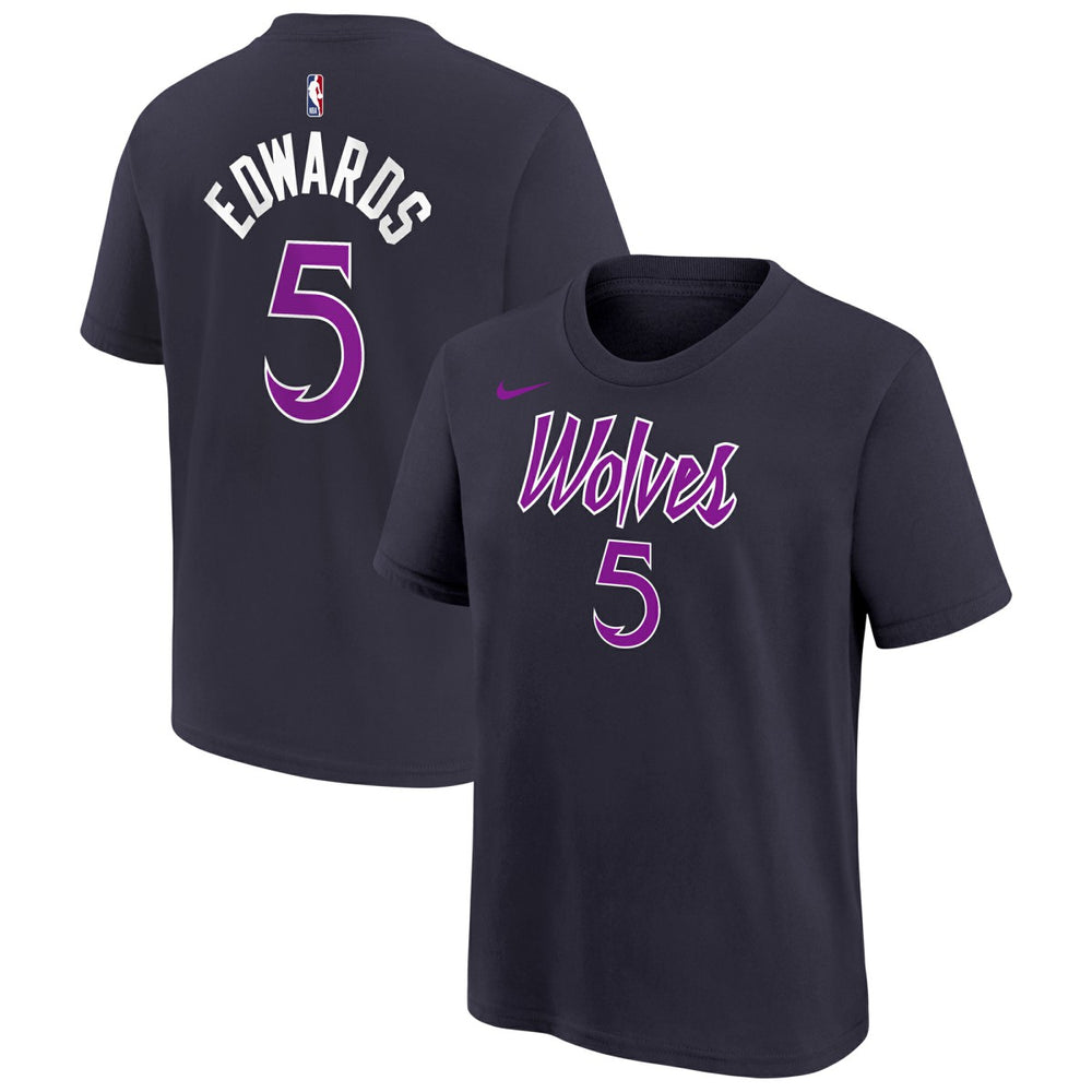 Anthony Edwards Minnesota Timberwolves Youth 2025/26 City Edition Name & Number T-Shirt Purple