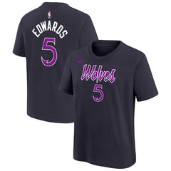 Anthony Edwards Minnesota Timberwolves Youth 2025/26 City Edition Name & Number T-Shirt Purple