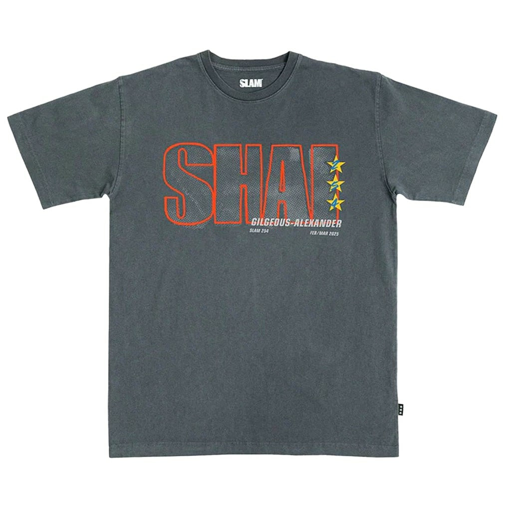 Shai Gilgeous-Alexander Oklahoma City Thunder SLAM Unisex February/March 2025 Cover Graphic Remix T-Shirt Charcoal