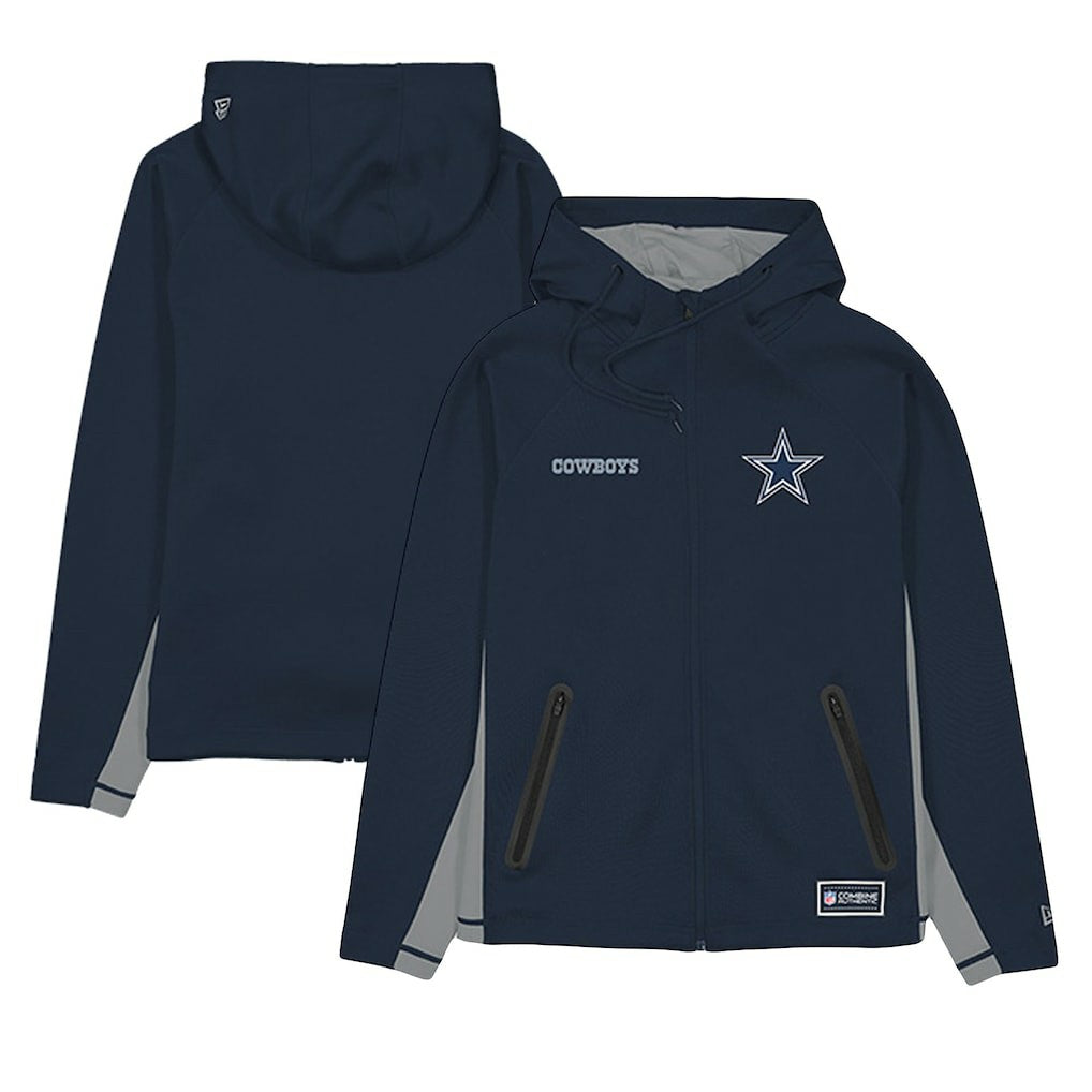 Dallas Cowboys New Era Combine Authentic Raglan Scuba Full-Zip Hoodie Navy