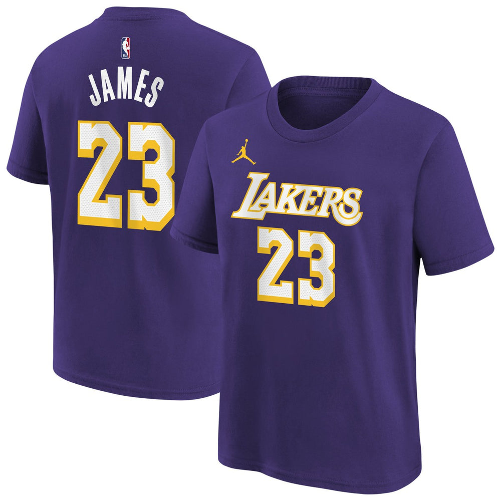 LeBron James Los Angeles Lakers Jordan Brand Youth Statement Edition Name & Number T-Shirt Purple