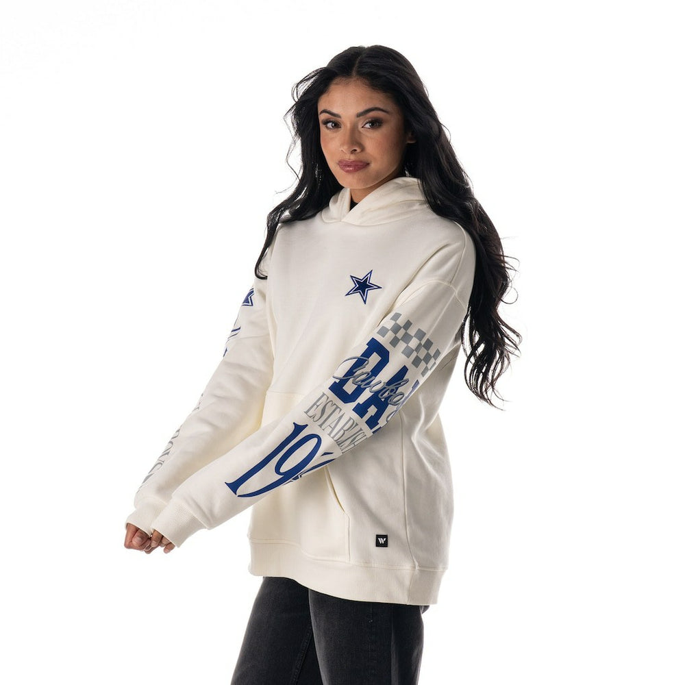 Dallas Cowboys The Wild Collective Unisex Stacked Graphic Sleeve Fleece Hoodie White