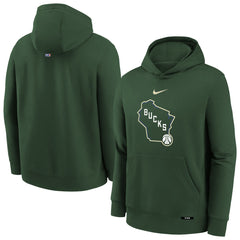 Milwaukee Bucks Youth 2025/26 City Edition Club Fleece Pullover Hoodie Hunter Green