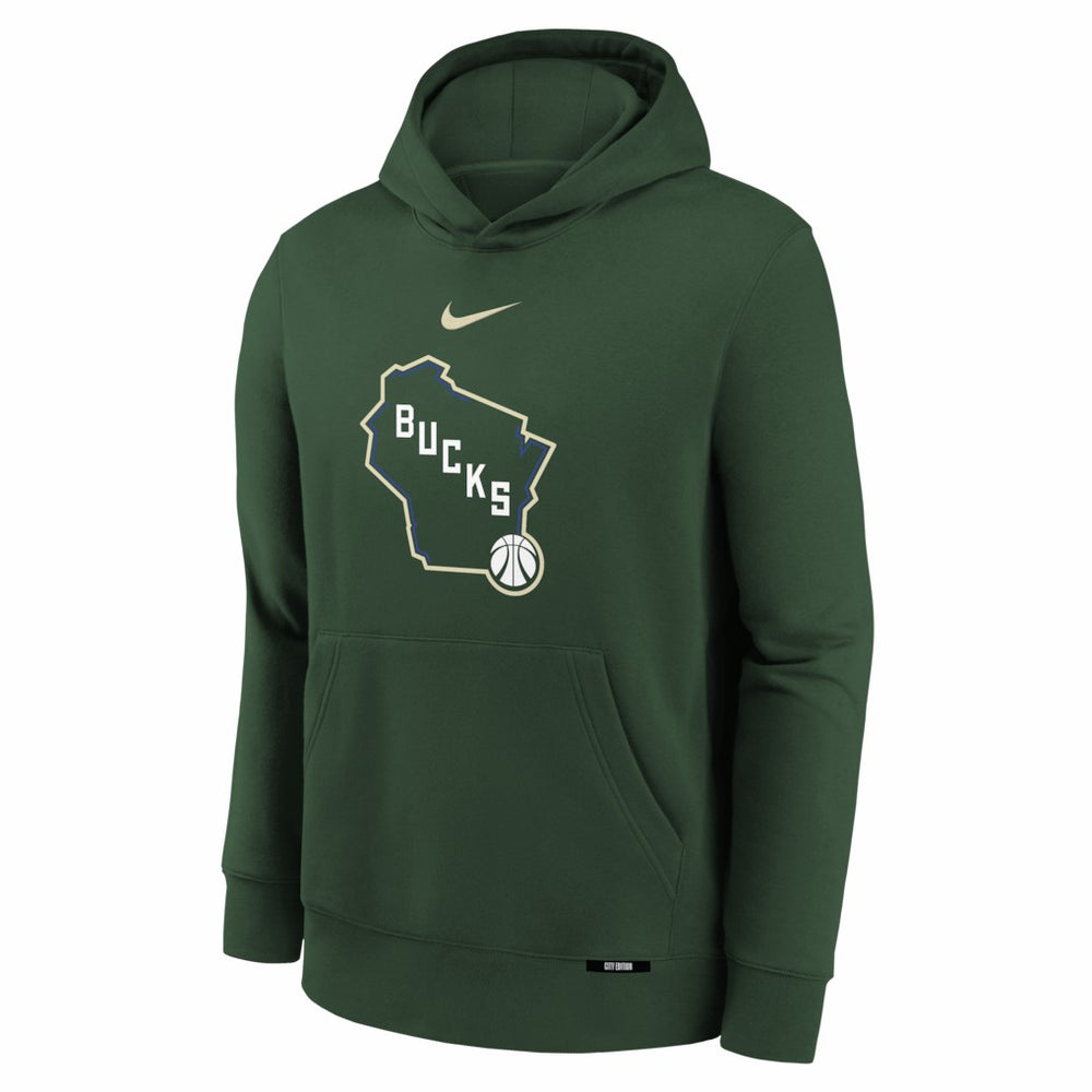 Milwaukee Bucks Youth 2025/26 City Edition Club Fleece Pullover Hoodie Hunter Green