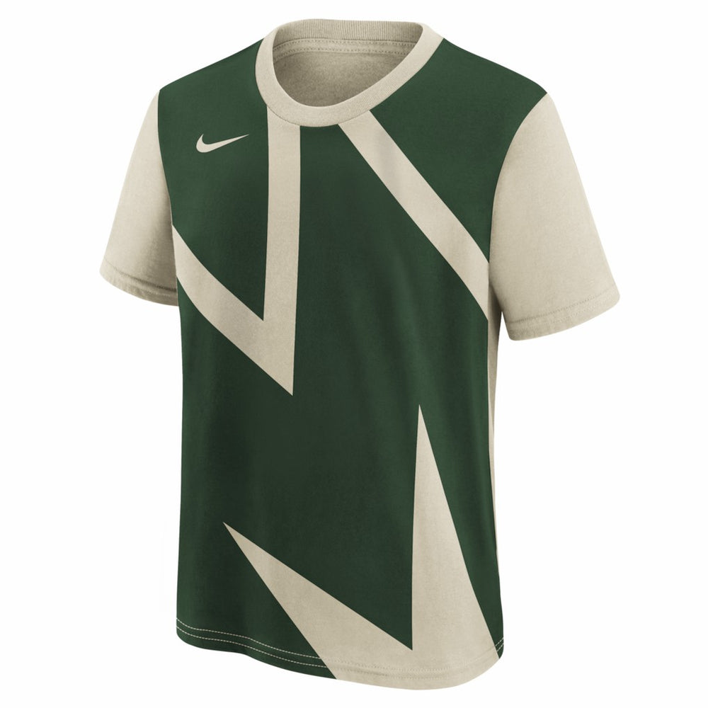 Milwaukee Bucks Youth 2025/26 City Edition Max90 T-Shirt Cream/Hunter Green
