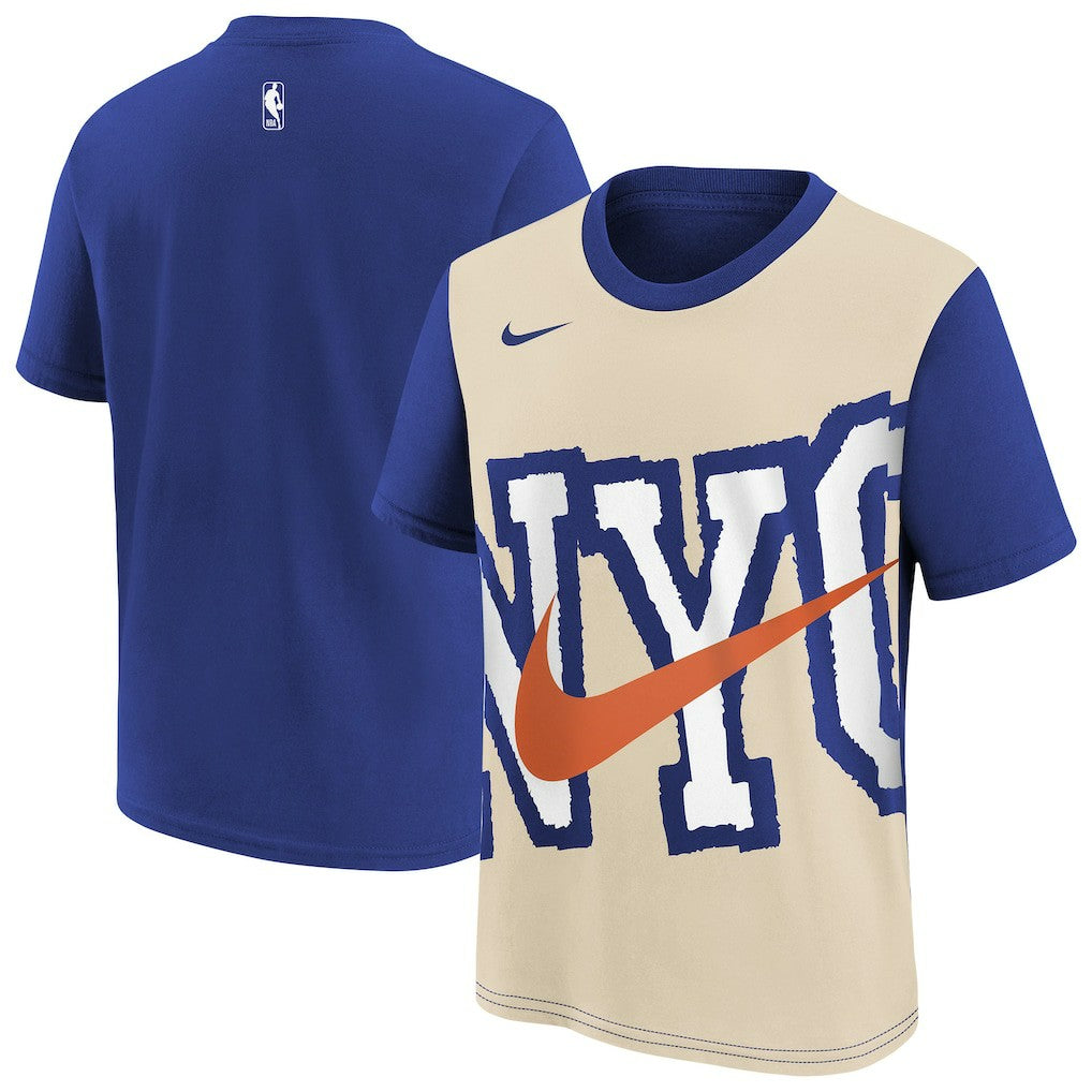 New York Knicks Youth 2025/26 City Edition Max90 T-Shirt Light Beige/Blue