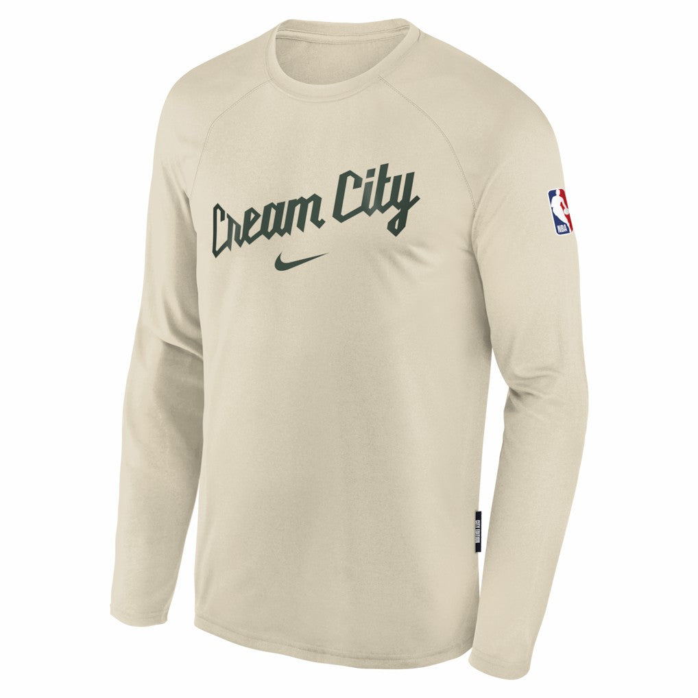 Milwaukee Bucks Youth 2025/26 City Edition Dri-Fit Long Sleeve Game Top White