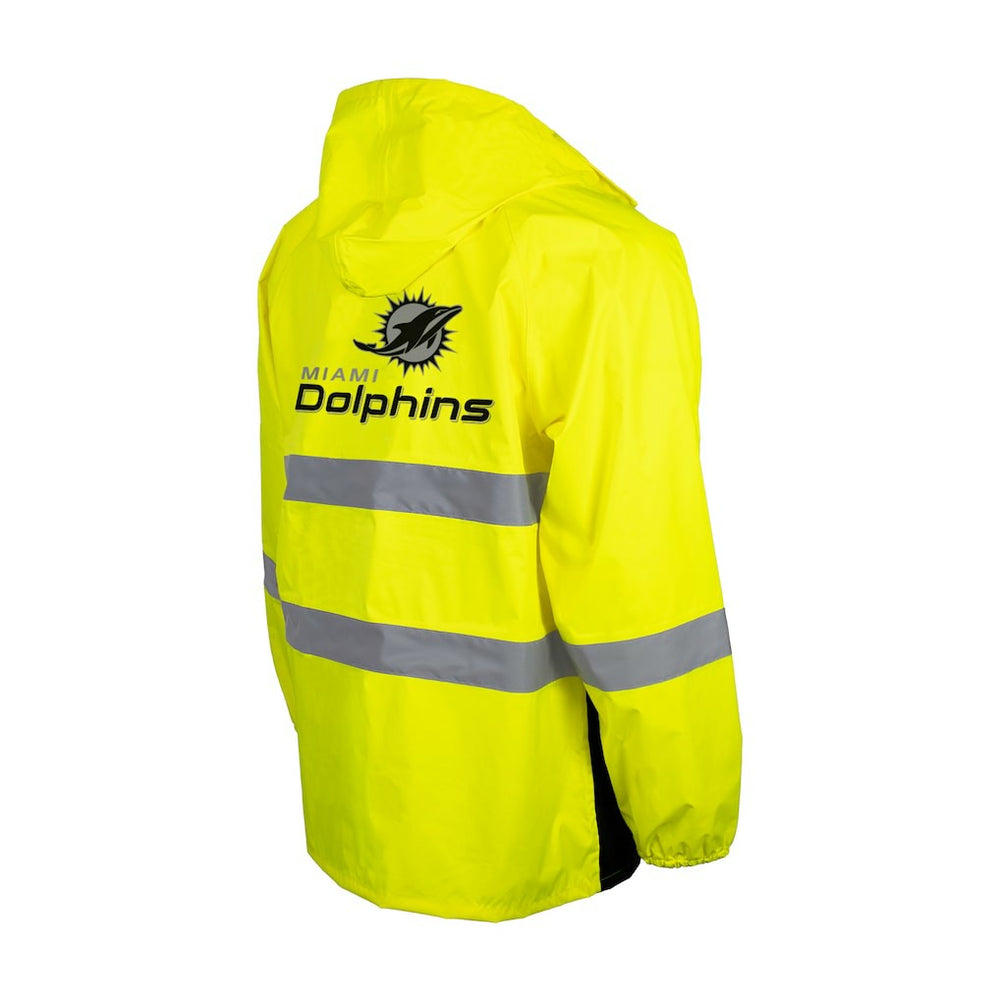 Miami Dolphins Hi-Vis Safety Waterproof Rainshell Full-Zip Hooded Jacket Yellow
