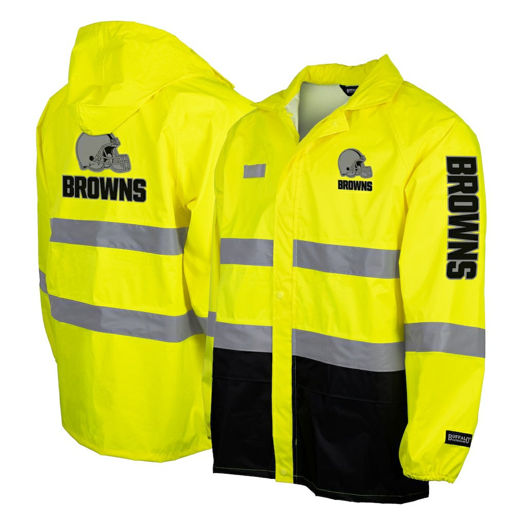 Cleveland Browns Hi-Vis Safety Waterproof Rainshell Full-Zip Hooded Jacket Yellow