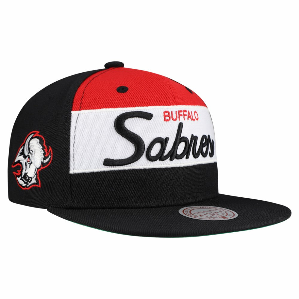 NHL Buffalo Sabres Mitchell & Ness Retro Script Colorblock Snapback Hat - Black