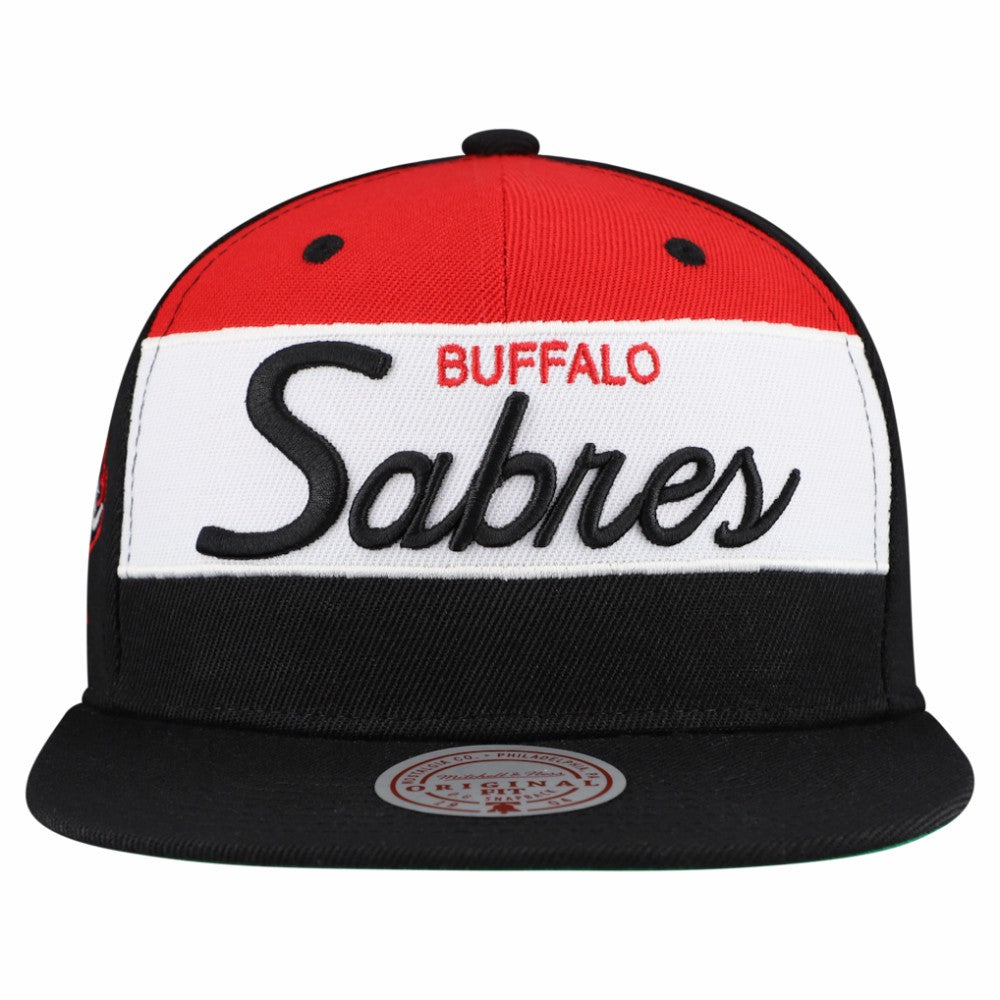 NHL Buffalo Sabres Mitchell & Ness Retro Script Colorblock Snapback Hat - Black