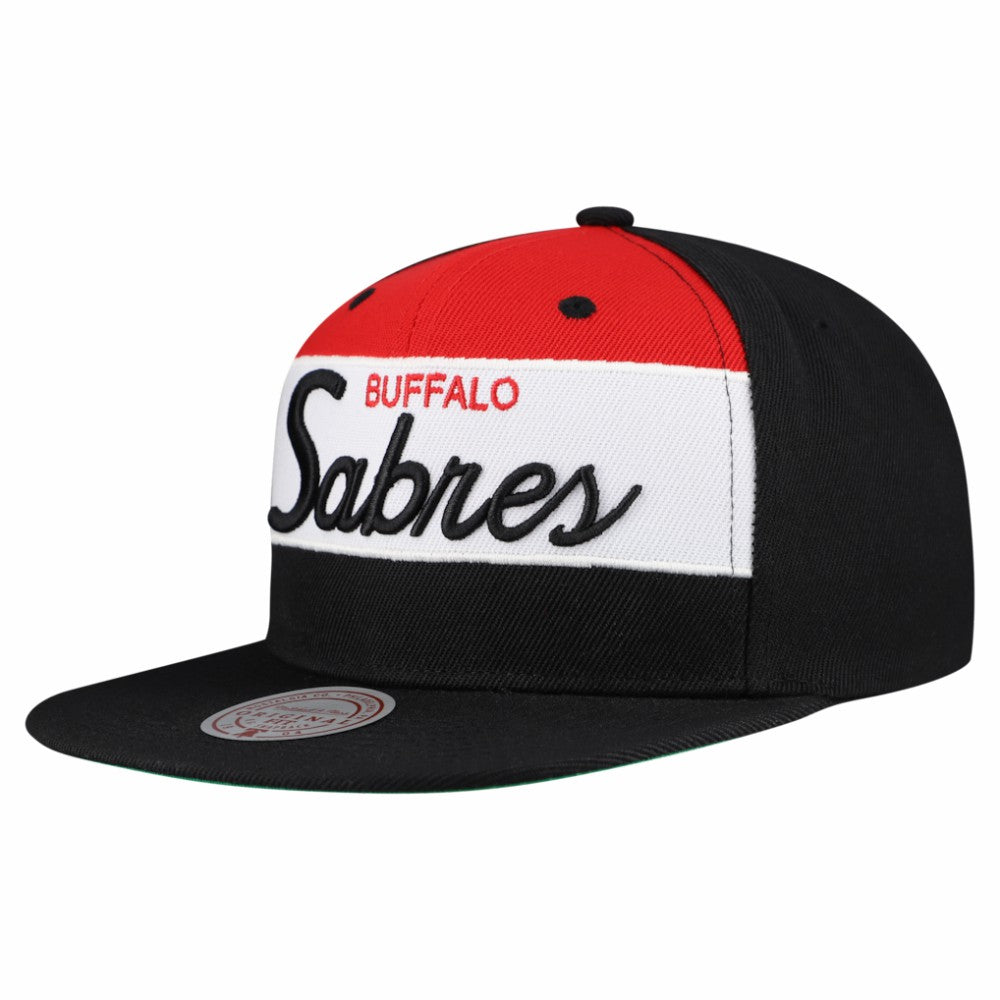 NHL Buffalo Sabres Mitchell & Ness Retro Script Colorblock Snapback Hat - Black