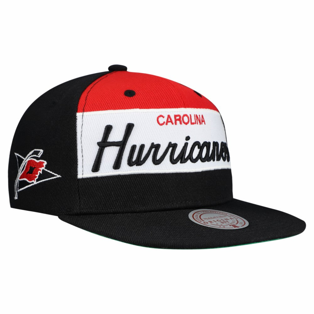 NHL Carolina Hurricanes Mitchell & Ness Retro Script Colorblock Snapback Hat - Black