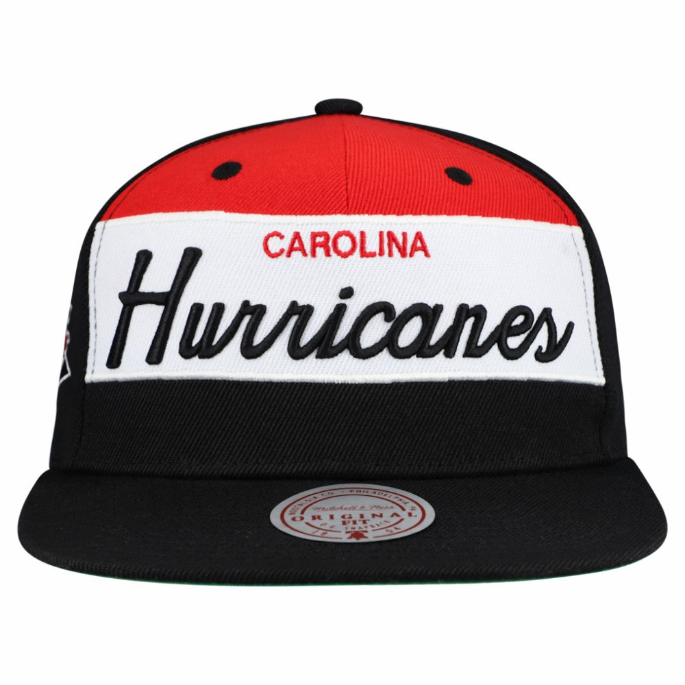 NHL Carolina Hurricanes Mitchell & Ness Retro Script Colorblock Snapback Hat - Black