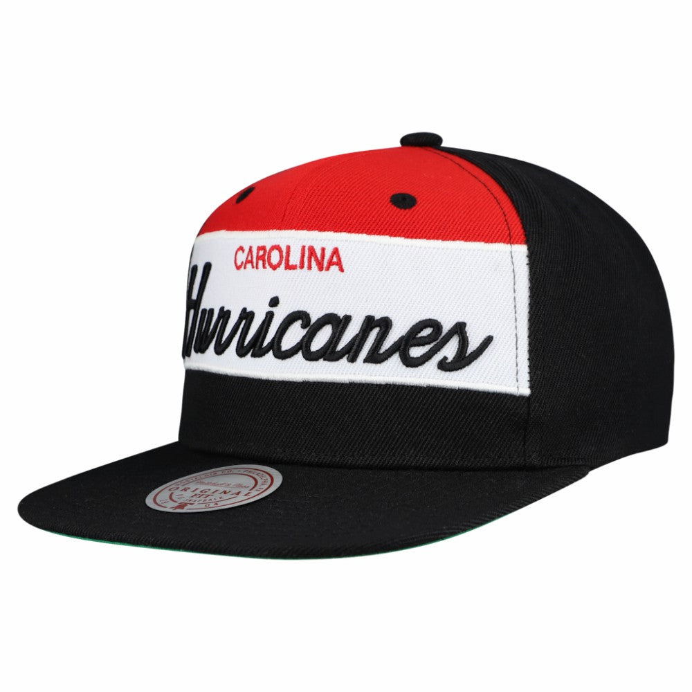 NHL Carolina Hurricanes Mitchell & Ness Retro Script Colorblock Snapback Hat - Black