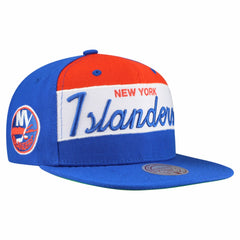 NHL New York Islanders Mitchell & Ness Retro Script Colorblock Snapback Hat - Royal