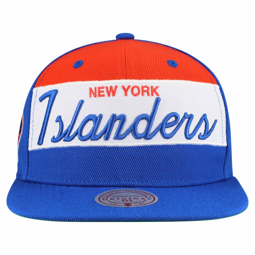 NHL New York Islanders Mitchell & Ness Retro Script Colorblock Snapback Hat - Royal