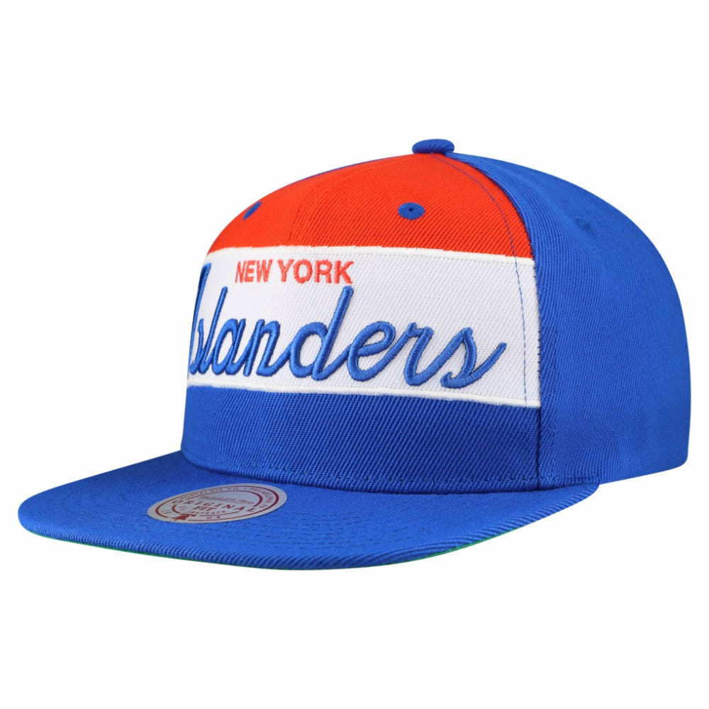 NHL New York Islanders Mitchell & Ness Retro Script Colorblock Snapback Hat - Royal