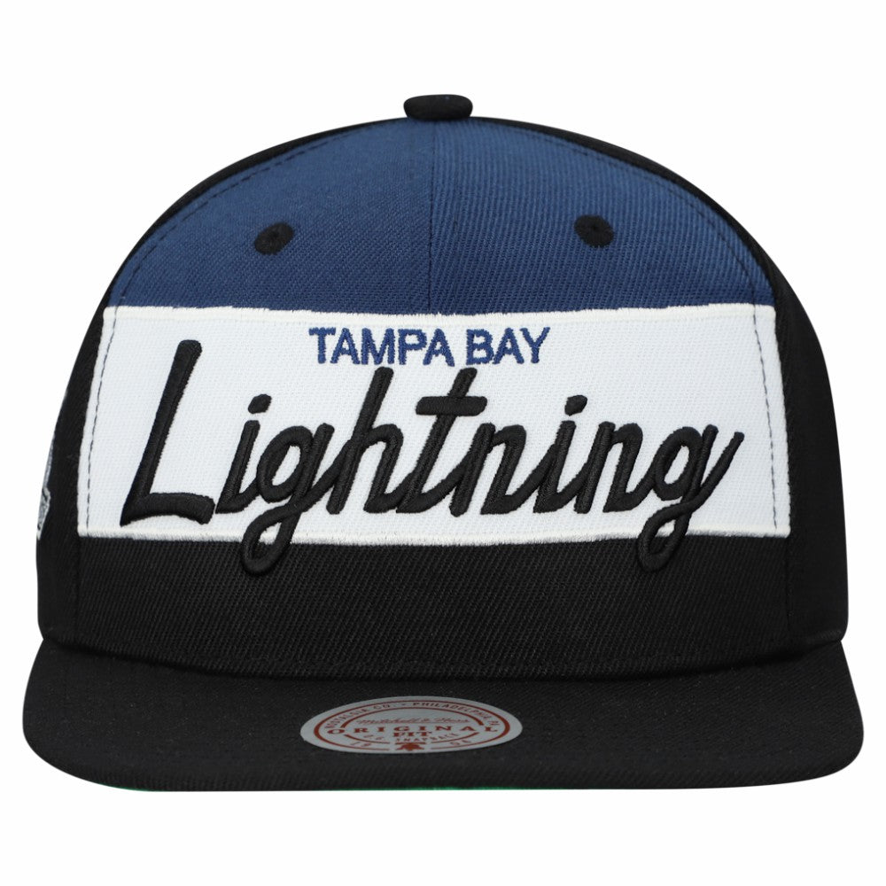 NHL Tampa Bay Lightning Mitchell & Ness Retro Script Colorblock Snapback Hat - Black