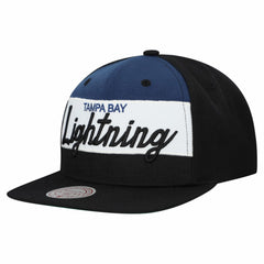 NHL Tampa Bay Lightning Mitchell & Ness Retro Script Colorblock Snapback Hat - Black