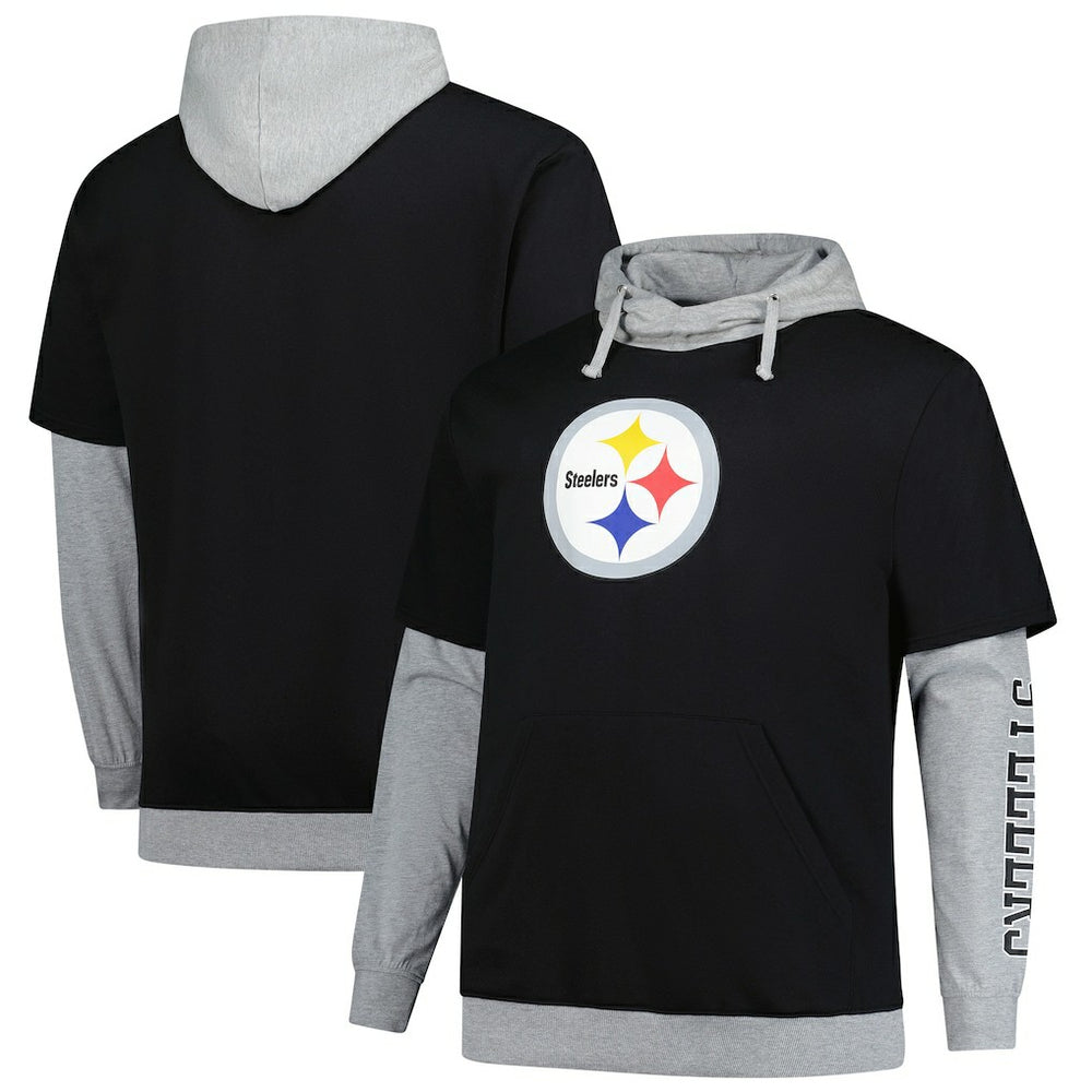 Pittsburgh Steelers Big & Tall Twofer Pullover Hoodie Black/Heather Gray