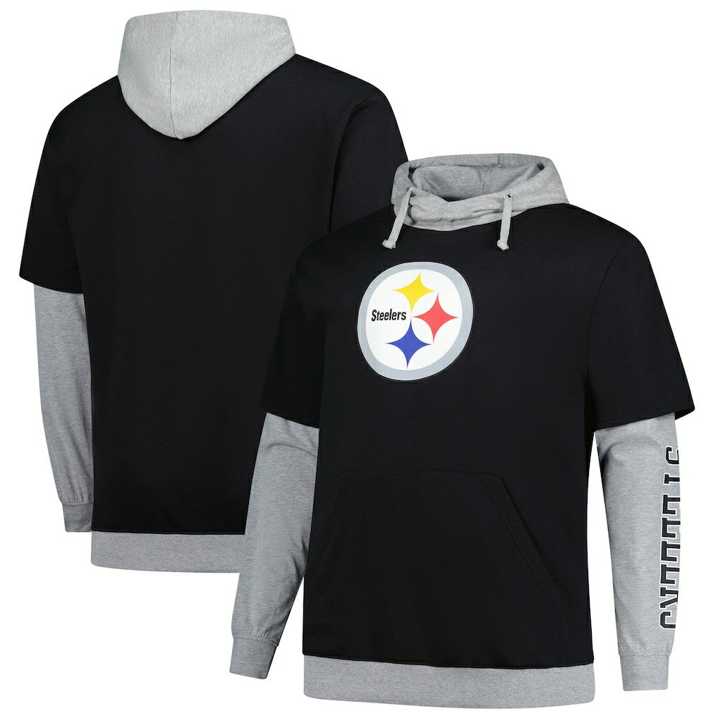 Pittsburgh Steelers Big & Tall Twofer Pullover Hoodie Black/Heather Gray