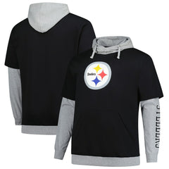 Pittsburgh Steelers Big & Tall Twofer Pullover Hoodie Black/Heather Gray