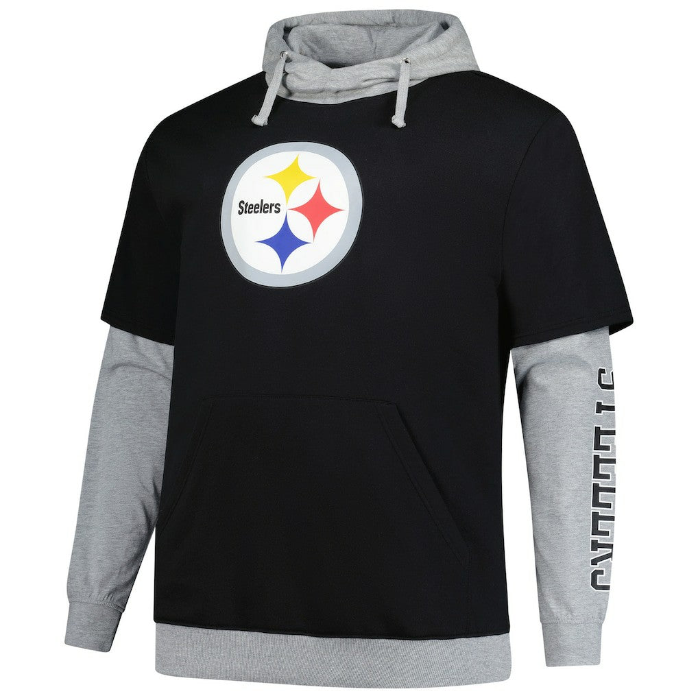 Pittsburgh Steelers Big & Tall Twofer Pullover Hoodie Black/Heather Gray