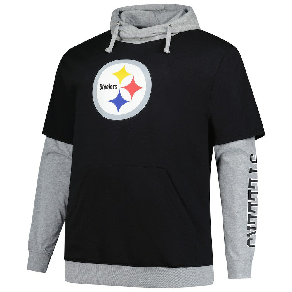 Pittsburgh Steelers Big & Tall Twofer Pullover Hoodie Black/Heather Gray