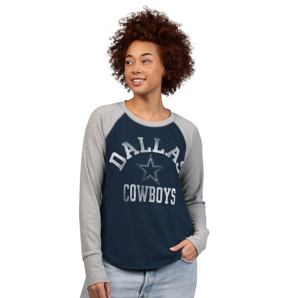 Dallas Cowboys G-III 4Her by Carl Banks Women's Waffle Knit Raglan Long-Sleeve T-Shirt Navy/Gray