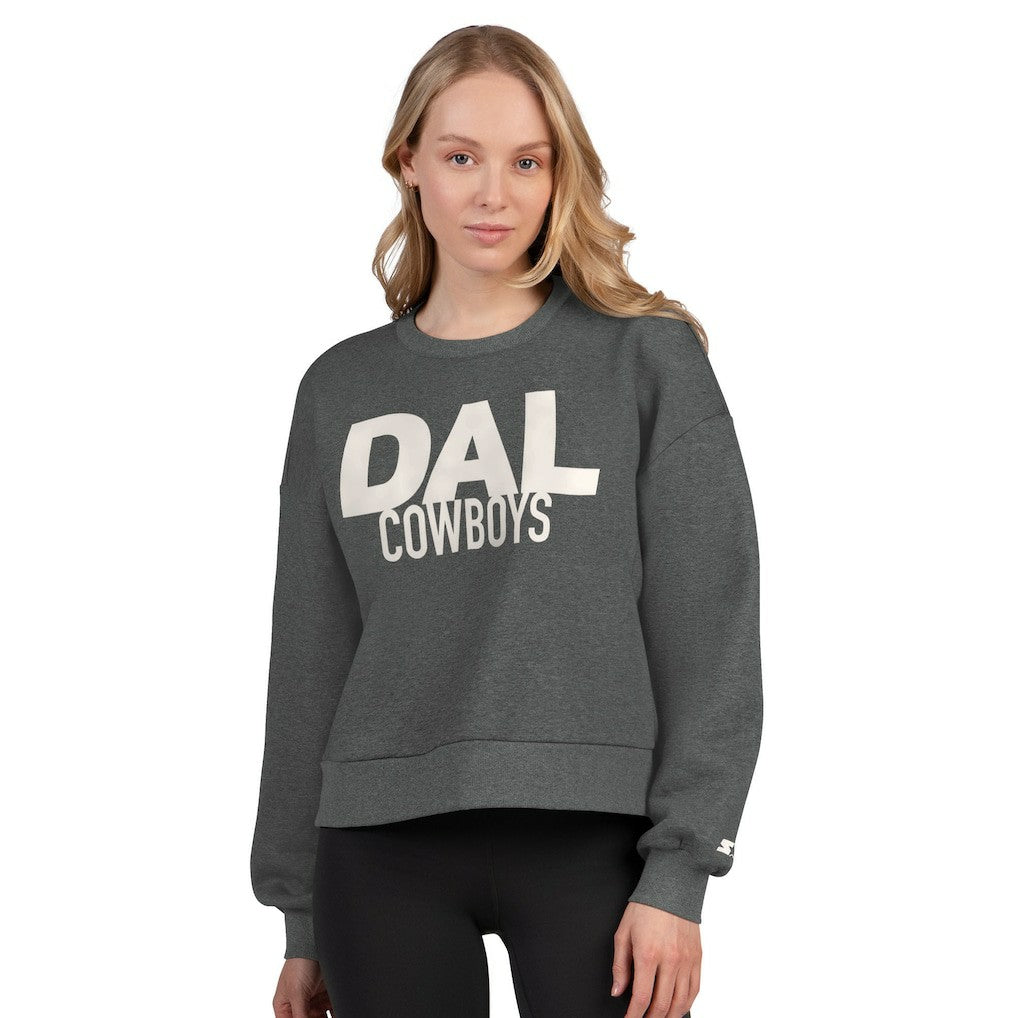 Dallas Cowboys Starter Women's Show Up Cropped Fleece Pullover Sweatshirt Heather Gray