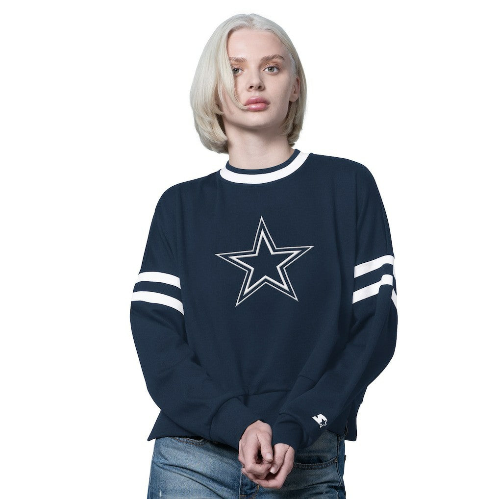 Dallas Cowboys Starter Women's Rally Drop Shoulder Cropped Sweatshirt Navy