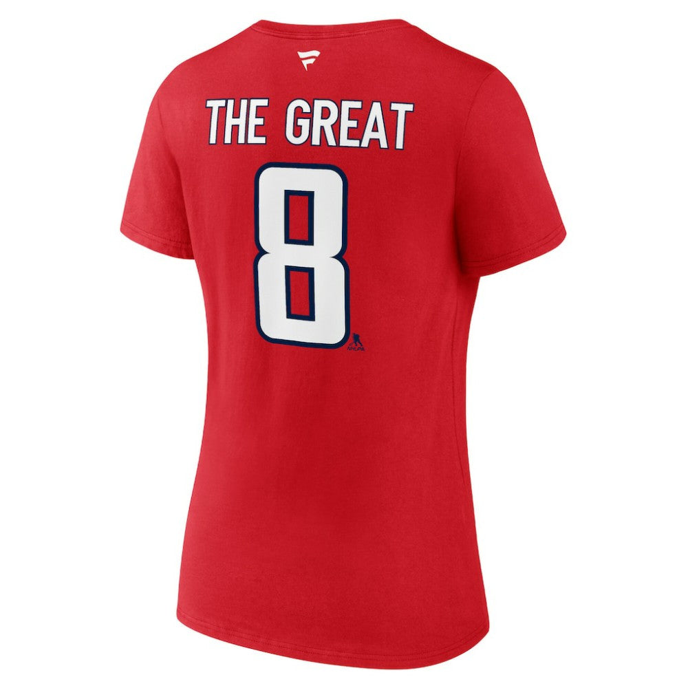 NHL Alexander Ovechkin Washington Capitals Fanatics Women's NHL All-Time Leading Goal Scorer The Great 8 Name & Number V-Neck T-Shirt - Red