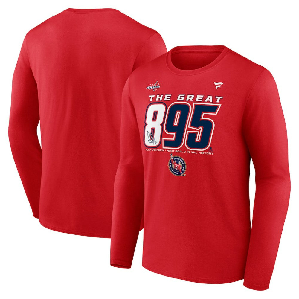 NHL Alexander Ovechkin Washington Capitals Fanatics NHL All-Time Leading Goal Scorer The Great 895 Long Sleeve T-Shirt - Red