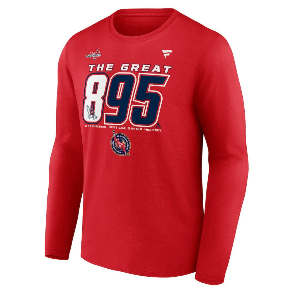 NHL Alexander Ovechkin Washington Capitals Fanatics NHL All-Time Leading Goal Scorer The Great 895 Long Sleeve T-Shirt - Red