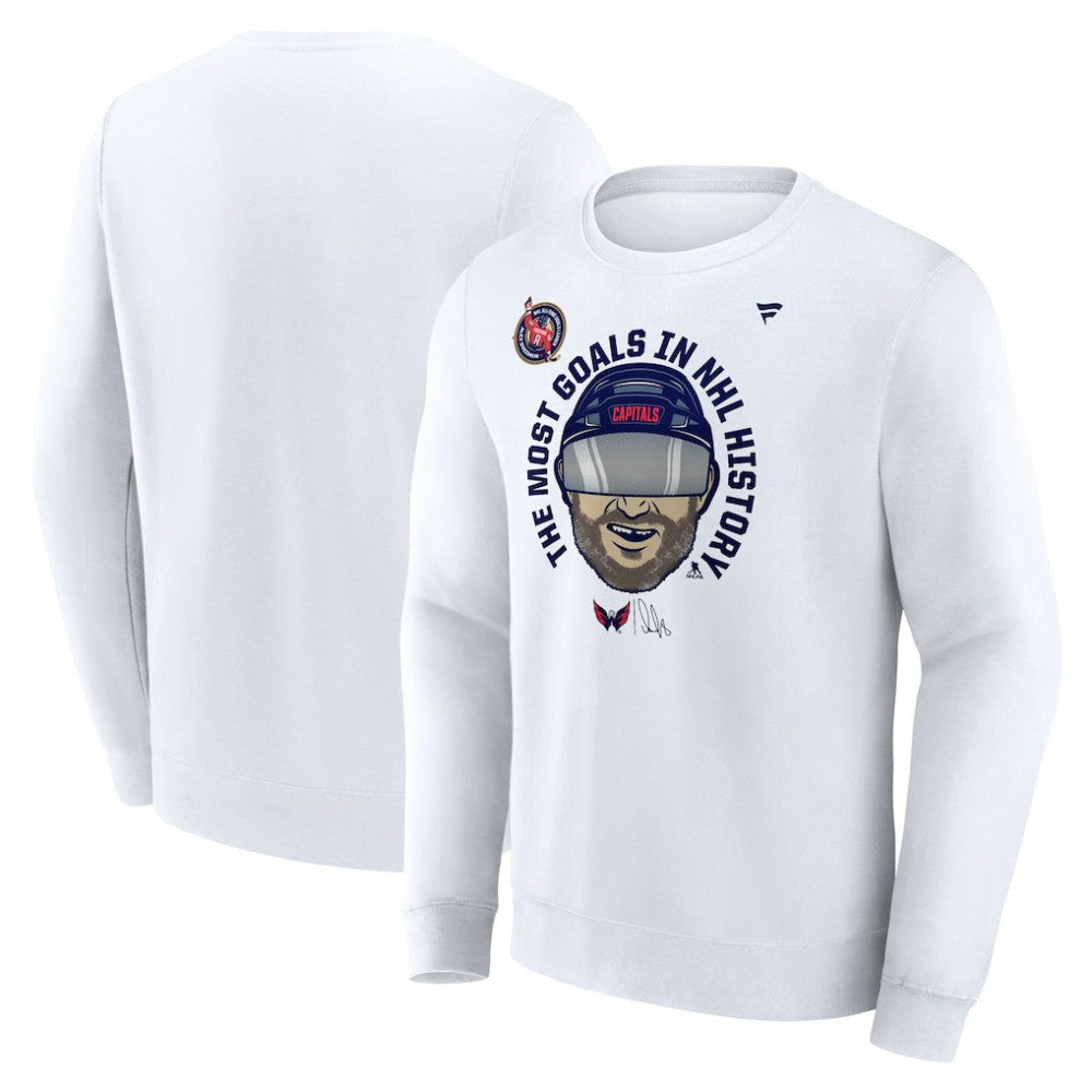 NHL Alexander Ovechkin Washington Capitals Fanatics NHL All-Time Leading Goal Scorer GR8 Caricature Fleece Pullover Sweatshirt - White