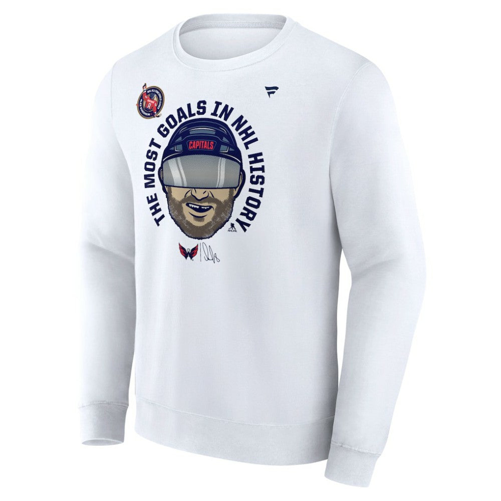 NHL Alexander Ovechkin Washington Capitals Fanatics NHL All-Time Leading Goal Scorer GR8 Caricature Fleece Pullover Sweatshirt - White