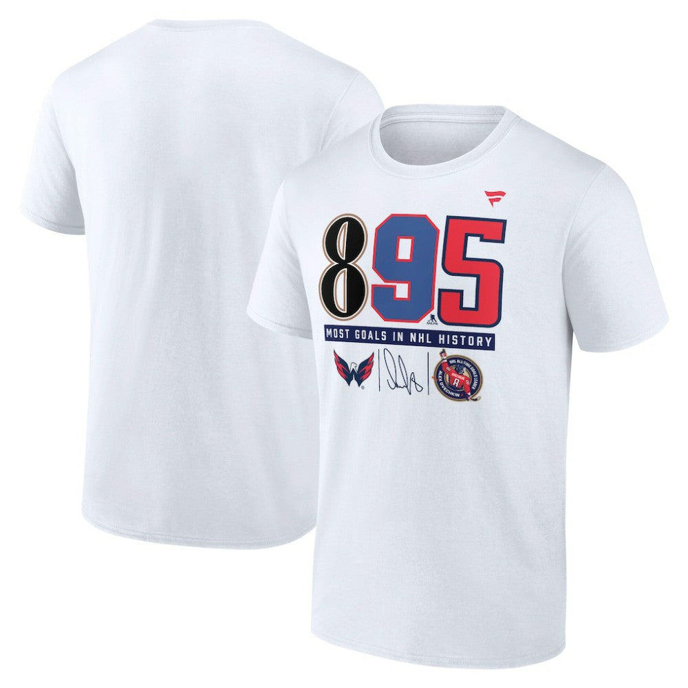 NHL Alexander Ovechkin Washington Capitals Fanatics NHL All-Time Leading Goal Scorer The History of 895 T-Shirt - White