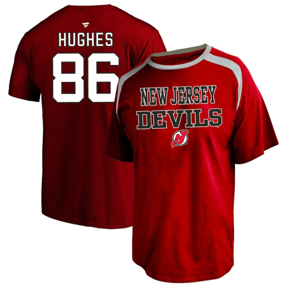 NHL Jack Hughes New Jersey Devils Fanatics Women's Plus Size Name & Number Scoop Neck T-Shirt - Red