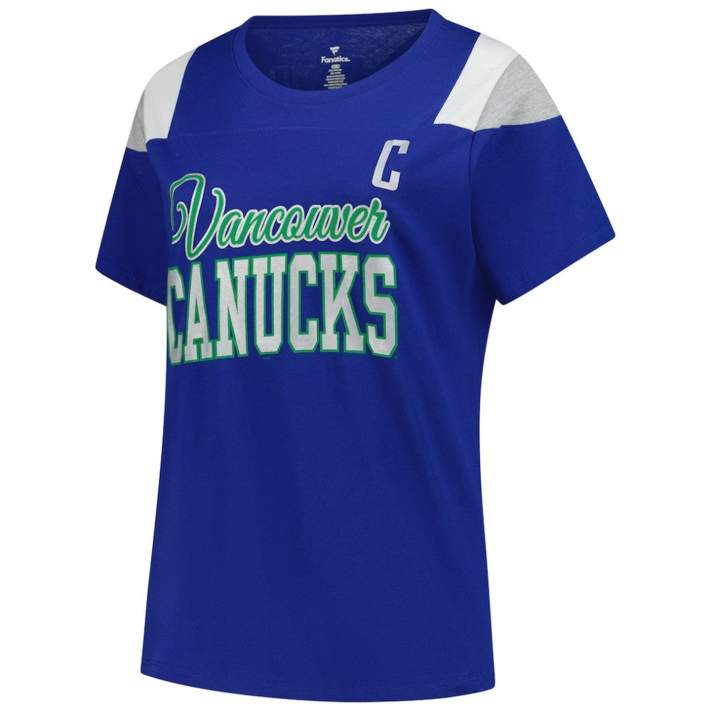 NHL Quinn Hughes Vancouver Canucks Fanatics Women's Plus Size Name & Number Scoop Neck T-Shirt - Royal